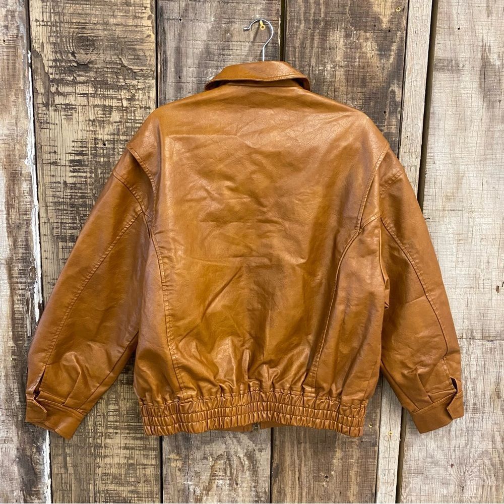 Lioness Kenny Bomber Tan brown jacket and skirt set vegan leather Revolve XS - Picture 10 of 12